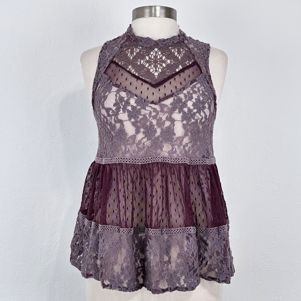 Free People Lady Bird Swing Lace Tank Top Medium Fairy Romantic Whimsigoth Boho